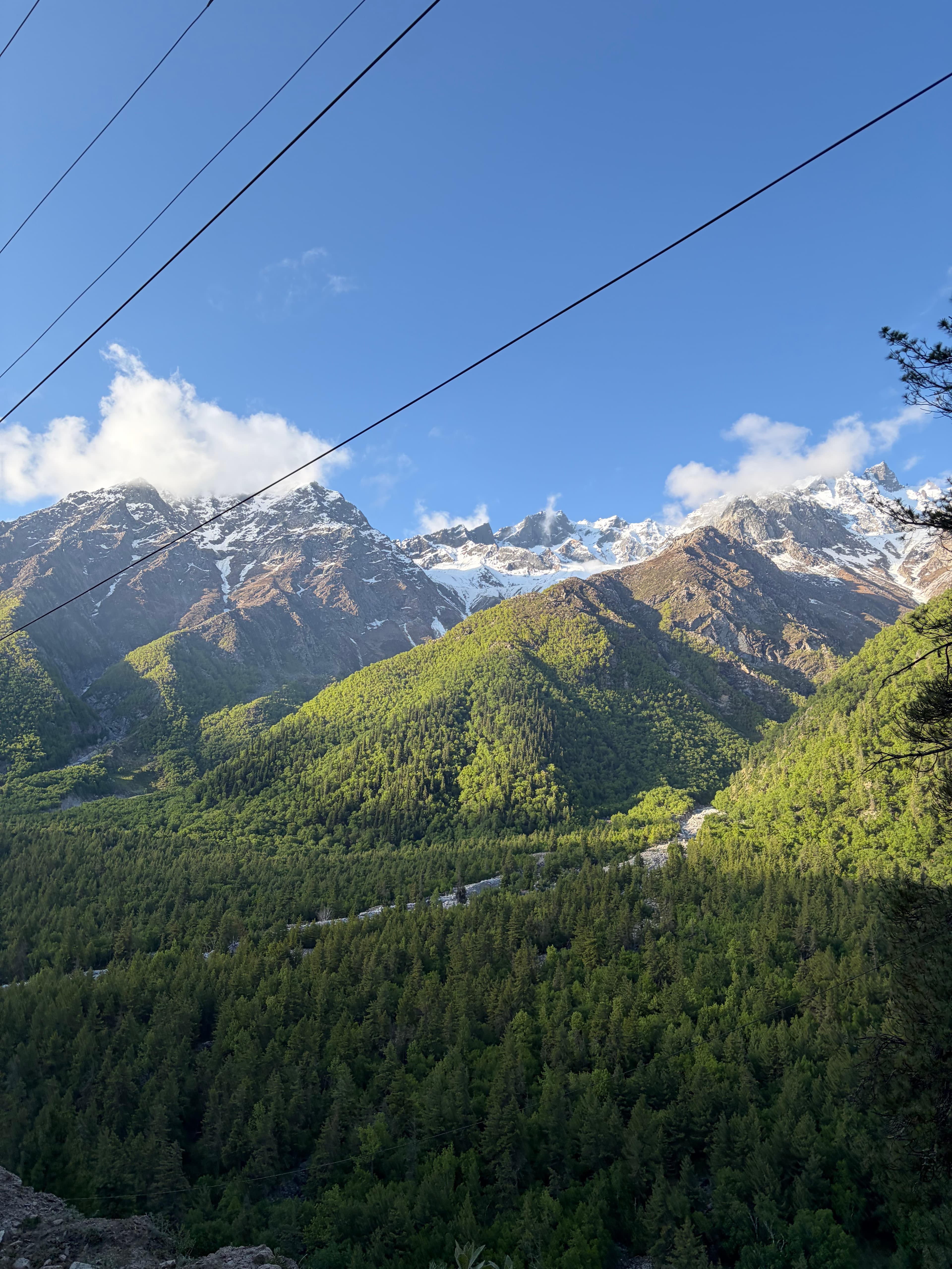 Green mountains and snow-covered peaks near Chitkul